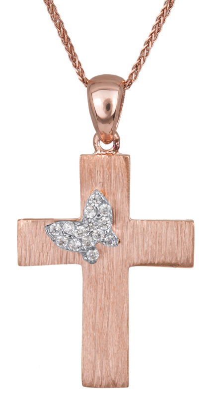 Βαπτιστικοί Σταυροί με Αλυσίδα Γυναικείος σταυρός με πεταλούδα Κ14 C023491 023491C Γυναικείο Χρυσός 14 Καράτια