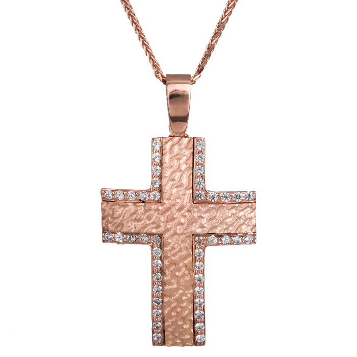 Βαπτιστικοί Σταυροί με Αλυσίδα Ανάγλυφος ροζ gold σταυρός με αλυσίδα 14Κ 023825C 023825C Γυναικείο Χρυσός 14 Καράτια