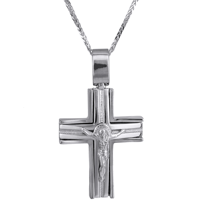 Βαπτιστικοί Σταυροί με Αλυσίδα Ανδρικός λευκόχρυσος σταυρός Κ14 C024210 024210C Ανδρικό Χρυσός 14 Καράτια