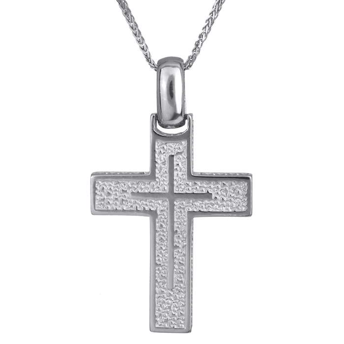 Βαπτιστικοί Σταυροί με Αλυσίδα Ανάγλυφος λευκόχρυσος σταυρός 14Κ 024220C 024220C Ανδρικό Χρυσός 14 Καράτια