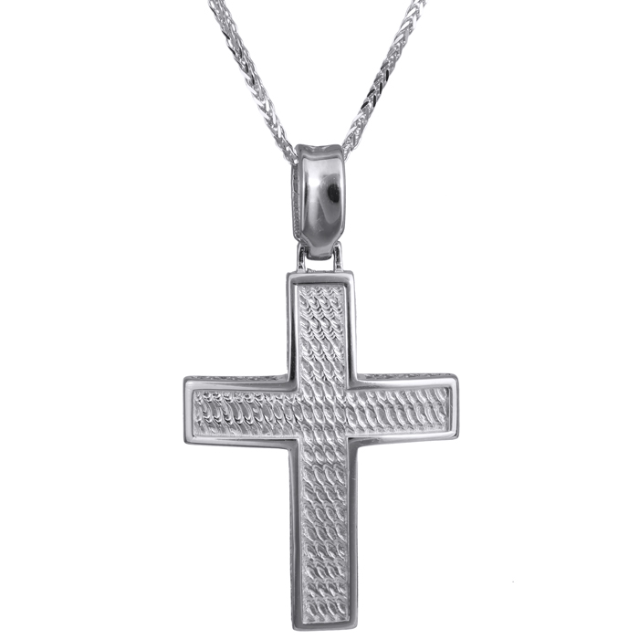 Βαπτιστικοί Σταυροί με Αλυσίδα Ανάγλυφος λευκόχρυσος σταυρός Κ14 024238C 024238C Ανδρικό Χρυσός 14 Καράτια