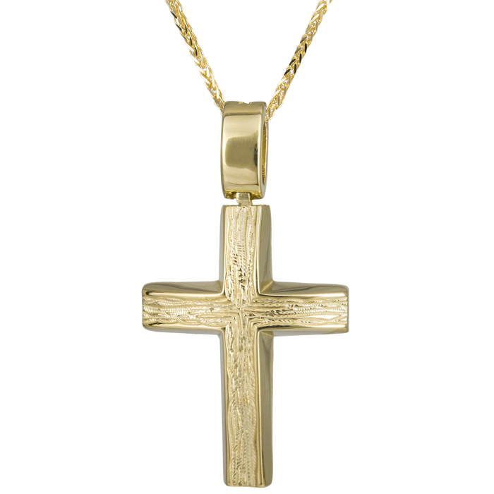 Βαπτιστικοί Σταυροί με Αλυσίδα Ανδρικός χρυσός σταυρός 14Κ ανάγλυφος με αλυσίδα 024255C 024255C Ανδρικό Χρυσός 14 Καράτια
