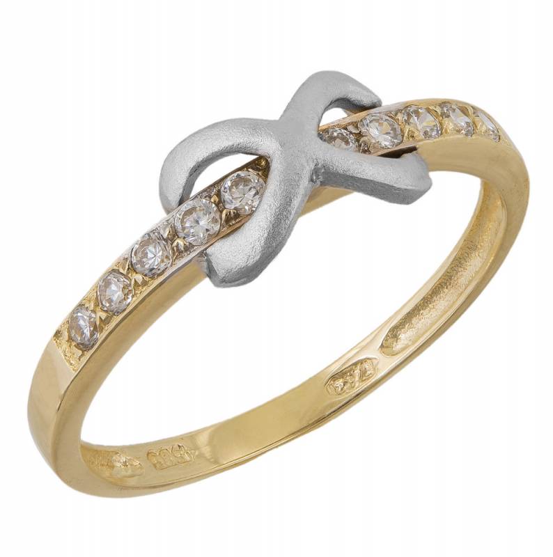 Δίχρωμο δαχτυλίδι άπειρο Κ14 με ζιργκόν 024356 024356 Χρυσός 14 Καράτια