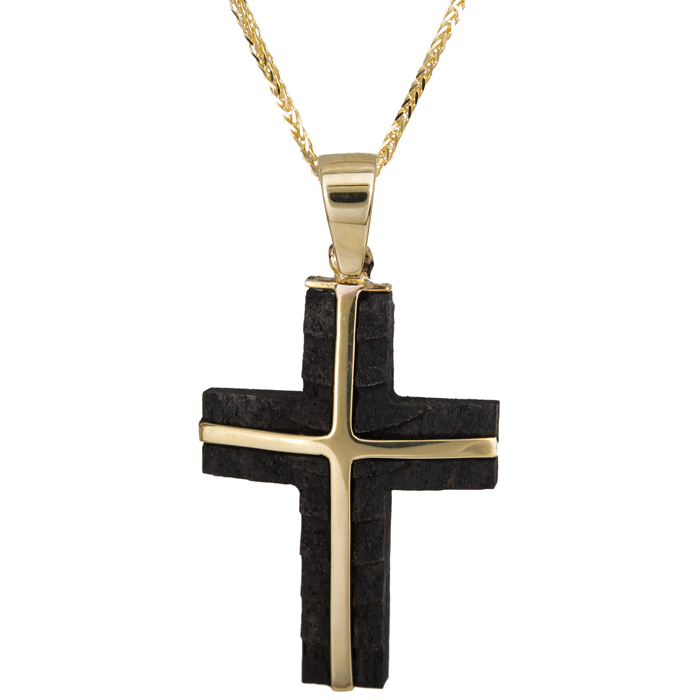 Βαπτιστικοί Σταυροί με Αλυσίδα Σταυρός χρυσός 14Κ με ξύλο έβενο και αλυσίδα 024671C 024671C Ανδρικό Χρυσός 14 Καράτια