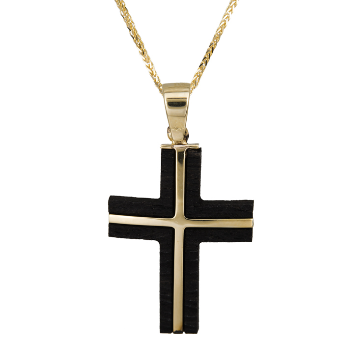 Βαπτιστικοί Σταυροί με Αλυσίδα Αντρικός σταυρός 14Κ με ξύλο έβενο και αλυσίδα 024672C 024672C Ανδρικό Χρυσός 14 Καράτια