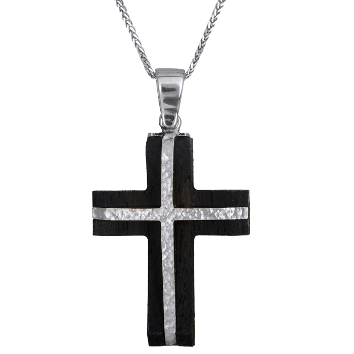 Βαπτιστικοί Σταυροί με Αλυσίδα Λευκόχρυσος σταυρός με ξύλο έβενο και αλυσίδα 024673C 024673C Ανδρικό Χρυσός 14 Καράτια