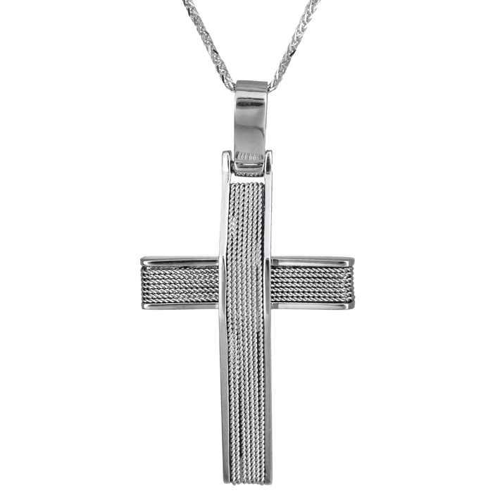 Βαπτιστικοί Σταυροί με Αλυσίδα Λευκόχρυσος σταυρός με σύρμα 14Κ C024810 024810C Ανδρικό Χρυσός 14 Καράτια