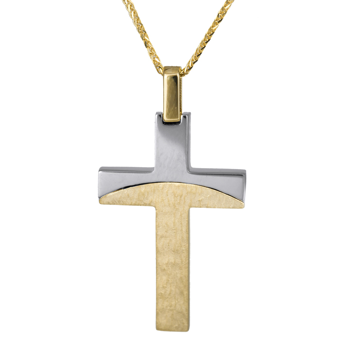 Βαπτιστικοί Σταυροί με Αλυσίδα Αντρικός δίχρωμος σταυρός 14Κ 024814C 024814C Ανδρικό Χρυσός 14 Καράτια