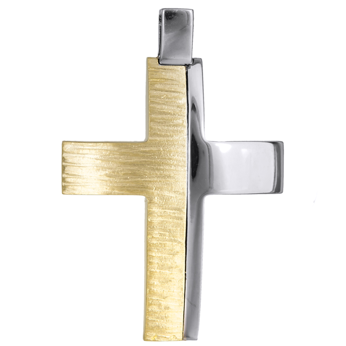 Σταυροί Βάπτισης - Αρραβώνα Δίχρωμος αντρικός σταυρός 14Κ 024817 024817 Ανδρικό Χρυσός 14 Καράτια