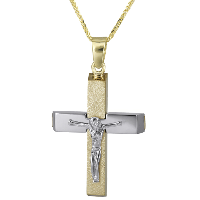 Βαπτιστικοί Σταυροί με Αλυσίδα Αντρικός σταυρός 18Κ με τον Εσταυρωμένο 025607C 025607C Ανδρικό Χρυσός 18 Καράτια