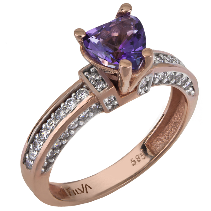 Ροζ χρυσό δαχτυλίδι K14 με μωβ ορυκτή πέτρα swarovski 025767 025767 Χρυσός 14 Καράτια