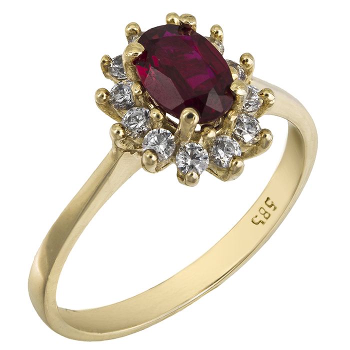 Χρυσό δαχτυλίδι ροζέτα Κ14 με κόκκινη πέτρα 025782 025782 Χρυσός 14 Καράτια