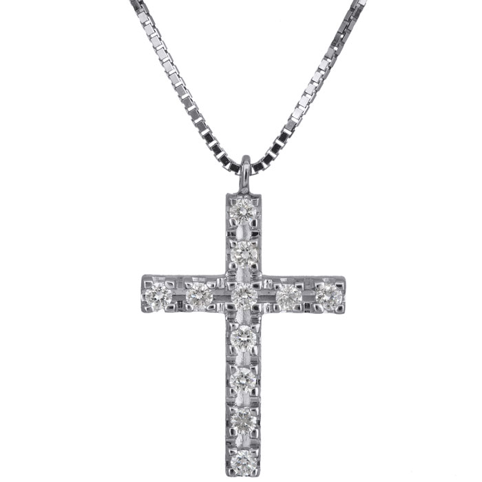 Βαπτιστικοί Σταυροί με Αλυσίδα Λευκόχρυσος σταυρός Κ18 με διαμάντια 026075 026075 Γυναικείο Χρυσός 18 Καράτια