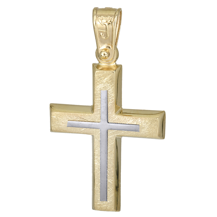 Σταυροί Βάπτισης - Αρραβώνα Χρυσός βαπτιστικός σταυρός Κ14 με σχέδιο 026203 026203 Ανδρικό Χρυσός 14 Καράτια