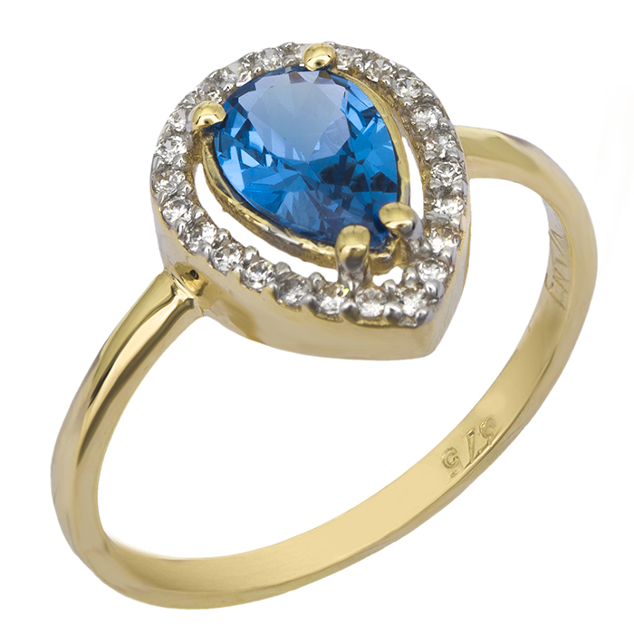Χρυσό δαχτυλίδι ροζέτα Κ9 με γαλάζια πέτρα 026697 026697 Χρυσός 9 Καράτια