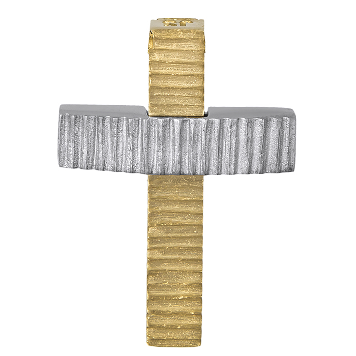 Σταυροί Βάπτισης - Αρραβώνα Δίχρωμος αντρικός σταυρός Κ14 διπλής όψεως 026750 026750 Ανδρικό Χρυσός 14 Καράτια