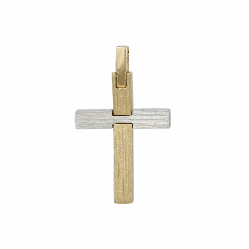 Σταυροί Βάπτισης - Αρραβώνα Δίχρωμος αντρικός σταυρός Κ14 διπλής όψεως 026752 026752 Ανδρικό Χρυσός 14 Καράτια
