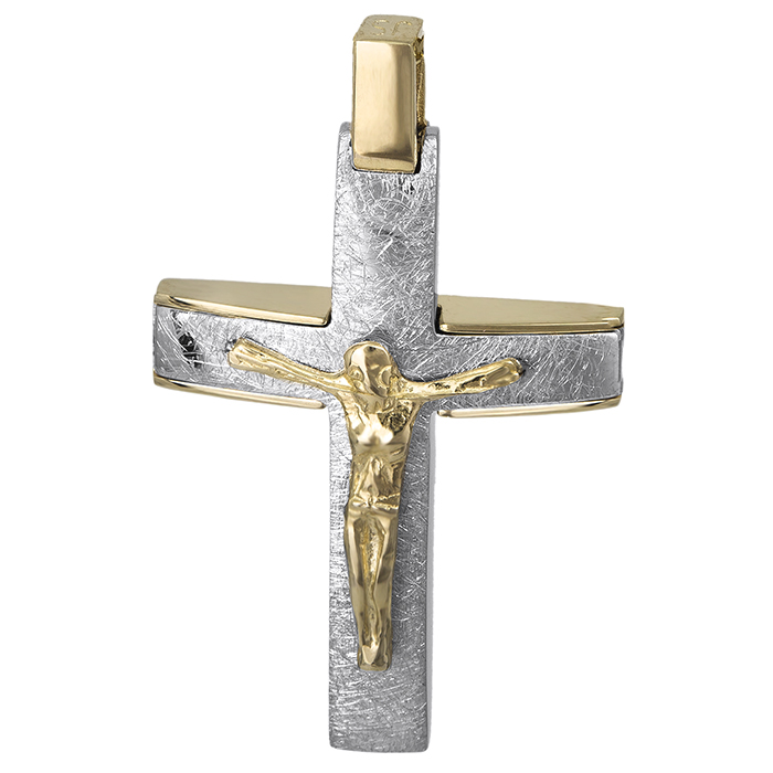 Σταυροί Βάπτισης - Αρραβώνα Δίχρωμος σταυρός Κ14 με τον Εσταυρωμένο 026763 026763 Ανδρικό Χρυσός 14 Καράτια