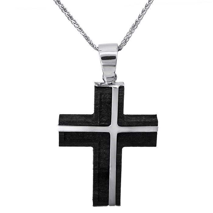 Βαπτιστικοί Σταυροί με Αλυσίδα Λευκόχρυσος σταυρός Κ14 με ξύλο έβενο & αλυσίδα 026824C 026824C Ανδρικό Χρυσός 14 Καράτια