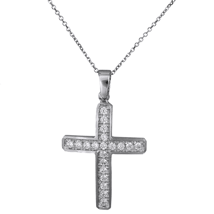 Βαπτιστικοί Σταυροί με Αλυσίδα Λευκόχρυσος σταυρός Κ9 με αλυσίδα 027114C 027114C Γυναικείο Χρυσός 9 Καράτια