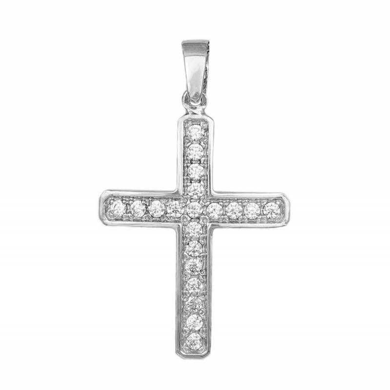 Σταυροί Βάπτισης - Αρραβώνα Λευκόχρυσος σταυρός Κ9 με ζιργκόν 027114 027114 Γυναικείο Χρυσός 9 Καράτια