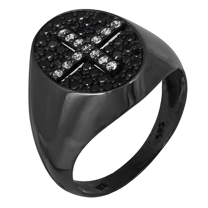 Μαύρο σεβαλιέ δαχτυλίδι 925 με πέτρες 027126 027126 Ασήμι