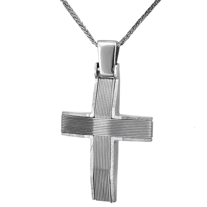 Βαπτιστικοί Σταυροί με Αλυσίδα Λευκόχρυσος σταυρός Κ14 με σύρμα και καδένα 027540C 027540C Ανδρικό Χρυσός 14 Καράτια