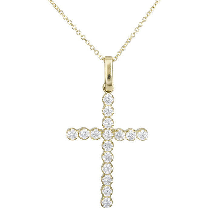 Γυναικείος σταυρός με αλυσίδα Κ14 ολόπετρος 027731C 027731C Χρυσός 14 Καράτια