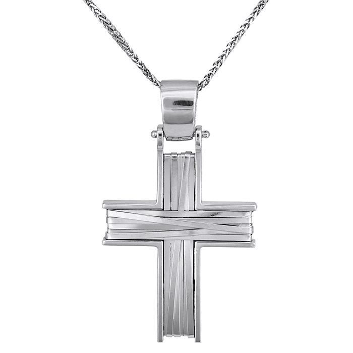 Βαπτιστικοί Σταυροί με Αλυσίδα Λευκόχρυσος σταυρός με σύρμα Κ14 028128C 028128C Ανδρικό Χρυσός 14 Καράτια