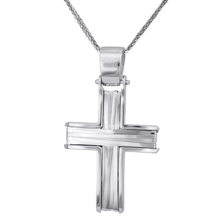 Βαπτιστικοί Σταυροί με Αλυσίδα Λευκόχρυσος σταυρός με αλυσίδα Κ14 συρματερός 028157C 028157C Ανδρικό Χρυσός 14 Καράτια
