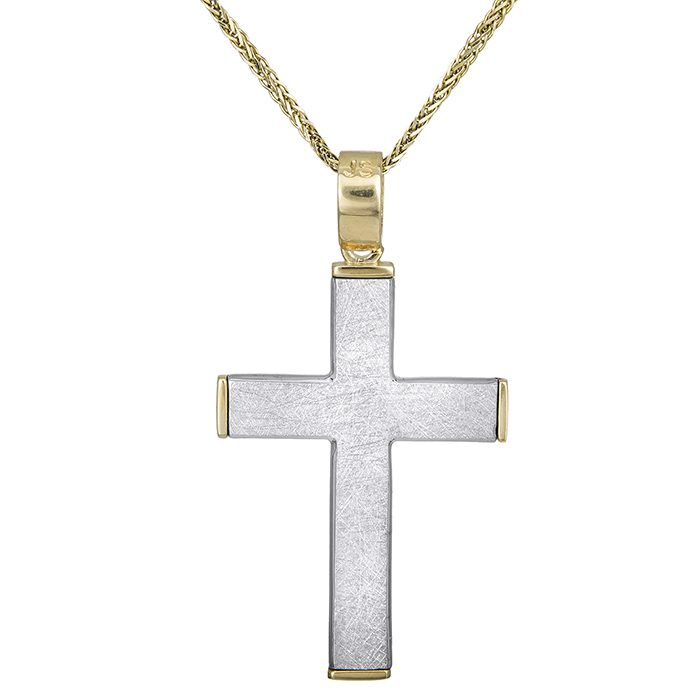 Βαπτιστικοί Σταυροί με Αλυσίδα Αντρικός σταυρός με αλυσίδα Κ14 δίχρωμος ματ 028548C 028548C Ανδρικό Χρυσός 14 Καράτια