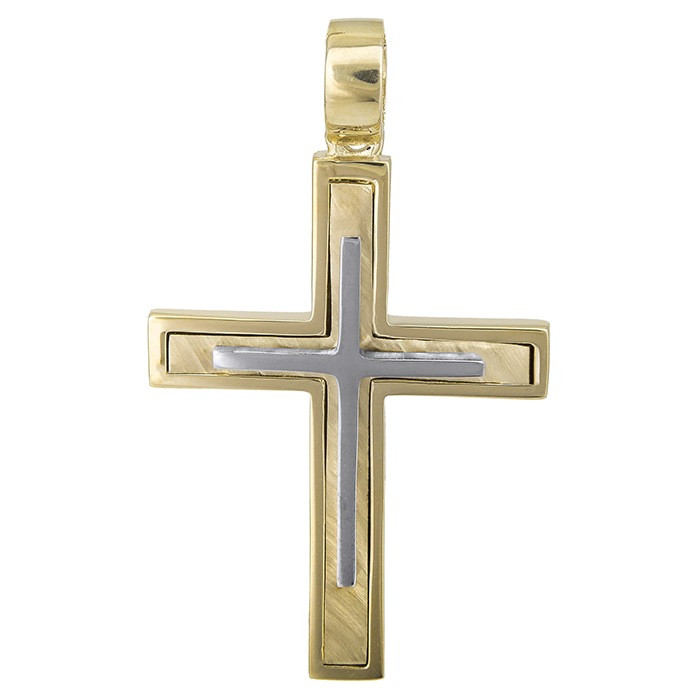 Σταυροί Βάπτισης - Αρραβώνα Αντρικός σταυρός Κ14 δίχρωμος ματ ζαγρέ 028568 028568 Ανδρικό Χρυσός 14 Καράτια