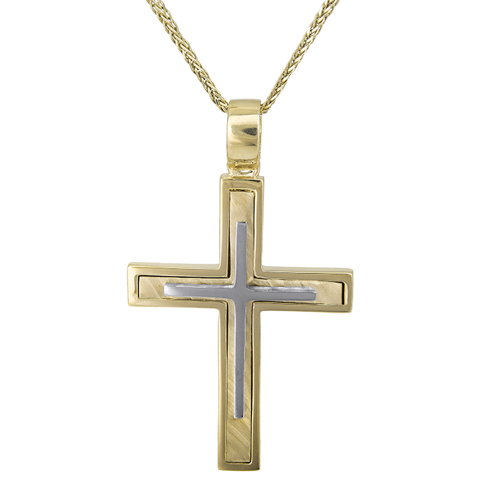 Βαπτιστικοί Σταυροί με Αλυσίδα Αντρικός σταυρός με αλυσίδα Κ14 δίχρωμος 028568C 028568C Ανδρικό Χρυσός 14 Καράτια