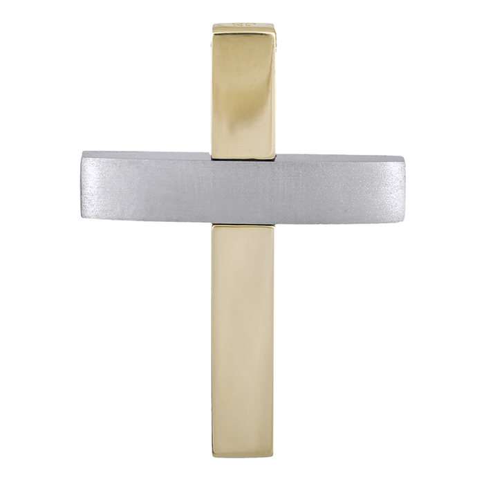 Σταυροί Βάπτισης - Αρραβώνα Βαπτιστικός αντρικός σταυρός Κ14 δίχρωμος 028573 028573 Ανδρικό Χρυσός 14 Καράτια