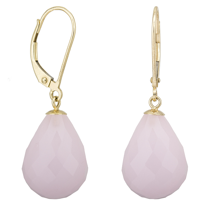 Κρεμαστά σκουλαρίκια Κ14 με pink quartz 028890 028890 Χρυσός 14 Καράτια