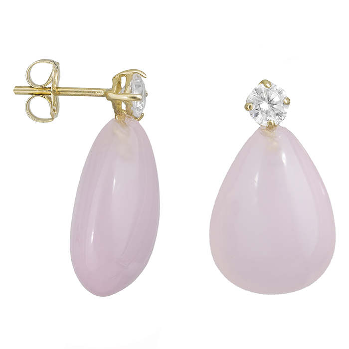 Γυναικεία σκουλαρίκια Κ14 με pink quartz 028891 028891 Χρυσός 14 Καράτια