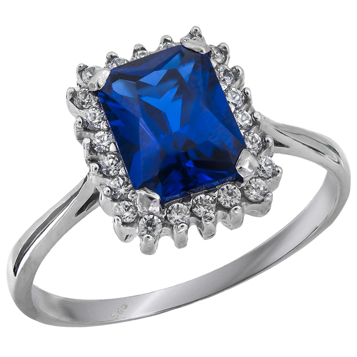 Λευκόχρυσο δαχτυλίδι Κ14 με μπλε πέτρα 028959 028959 Χρυσός 14 Καράτια