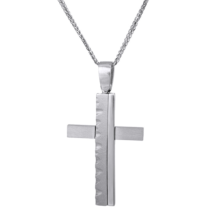 Βαπτιστικοί Σταυροί με Αλυσίδα Ανδρικός σταυρός Κ14 λευκόχρυσος ματ 029209C 029209C Ανδρικό Χρυσός 14 Καράτια