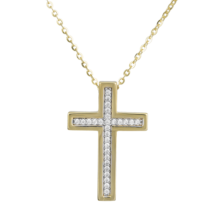 Βαπτιστικοί Σταυροί με Αλυσίδα Γυναικείος χρυσός σταυρός Κ14 με ζιργκόν πέτρες 029503C 029503C Γυναικείο Χρυσός 14 Καράτια