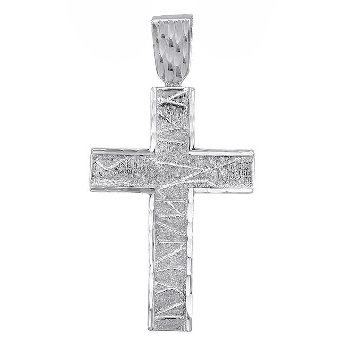 Σταυροί Βάπτισης - Αρραβώνα Λευκόχρυσος σταυρός Κ14 ανάγλυφος 029510 029510 Ανδρικό Χρυσός 14 Καράτια