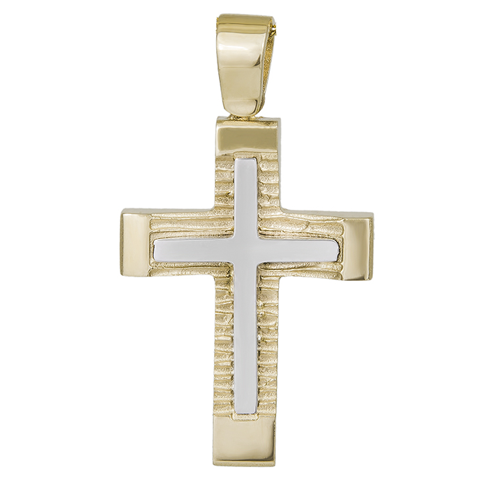 Σταυροί Βάπτισης - Αρραβώνα Δίχρωμος σταυρός βάπτισης Κ14 για αγόρι 030148 030148 Ανδρικό Χρυσός 14 Καράτια