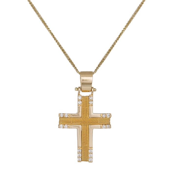 Βαπτιστικοί Σταυροί με Αλυσίδα Βαπτιστικός σταυρός συρματερός με αλυσίδα και διαμάντια Κ18 030423C 030423C Γυναικείο Χρυσός 18 Καράτια