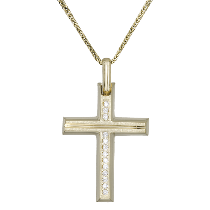 Βαπτιστικοί Σταυροί με Αλυσίδα Γυναικείος σταυρός διπλής όψης Κ14 με αλυσίδα 030718C 030718C Γυναικείο Χρυσός 14 Καράτια