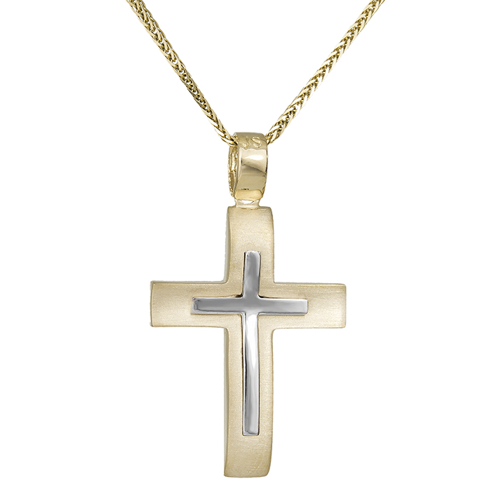 Βαπτιστικοί Σταυροί με Αλυσίδα Ανδρικός δίχρωμος σταυρός Κ14 με αλυσίδα 031506C 031506C Ανδρικό Χρυσός 14 Καράτια