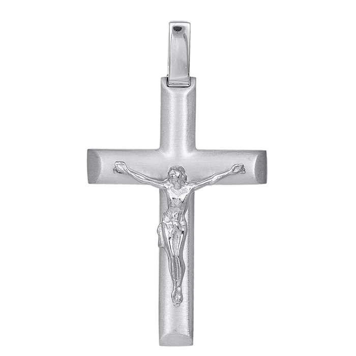 Σταυροί Βάπτισης - Αρραβώνα Λευκόχρυσος ματ σταυρός Κ14 με τον Εσταυρωμένο 031887 031887 Ανδρικό Χρυσός 14 Καράτια