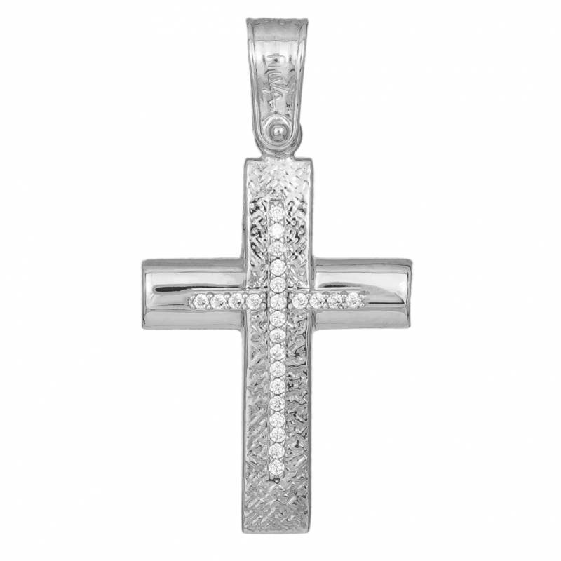 Σταυροί Βάπτισης - Αρραβώνα Γυναικείος λευκόχρυσος Κ14 σταυρός βάπτισης με ζιργκόν 033334 033334 Γυναικείο Χρυσός 14 Καράτια