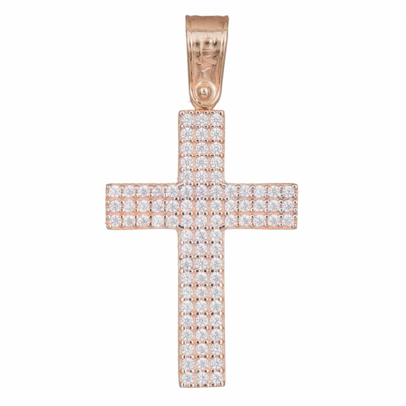 Σταυροί Βάπτισης - Αρραβώνα Γυναικείος πετράτος σταυρός ροζ χρυσό 14Κ 033433 033433 Γυναικείο Χρυσός 14 Καράτια
