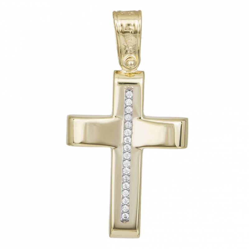 Σταυροί Βάπτισης - Αρραβώνα Γυναικείος σταυρός χρυσός Κ9 με ζιργκόν πέτρες 033688 033688 Γυναικείο Χρυσός 9 Καράτια