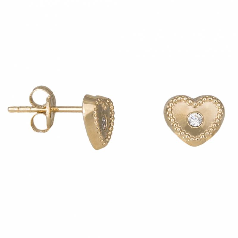 Παιδικά σκουλαρίκια με χρυσές καρδούλες Κ9 και ζιργκόν 033927 033927 Χρυσός 9 Καράτια