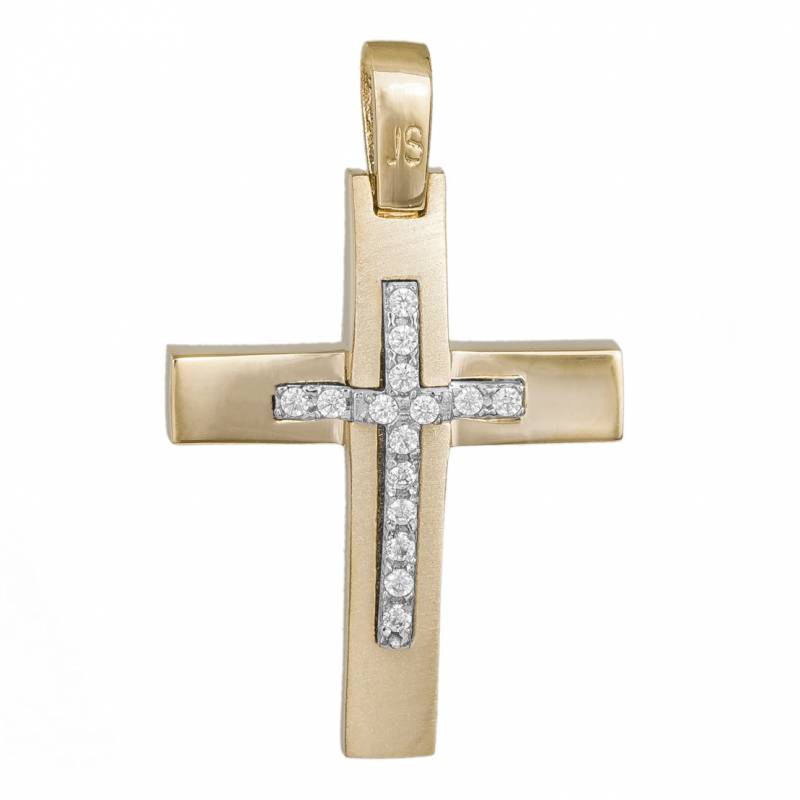 Σταυροί Βάπτισης - Αρραβώνα Γυναικείος δίχρωμος σταυρός βάπτισης Κ14 με ζιργκόν 034050 034050 Γυναικείο Χρυσός 14 Καράτια
